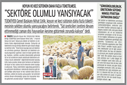 Türkiye Damızlık Koyun Keçi Yetiştiricileri Merkez Birliği Genel Başkanı Nihat Çelik, 14 Mayıs Dünya Çiftçiler Günü dolayısıyla bir kutlama mesajı yayınladı. Türkiye'de ve dünyada 36 yıldır aralıksız bir şekilde kutlanan Dünya Çiftçiler Günü'nün bu yılki temasının çok farklı ve önemli olduğunu ifade eden Çelik, " 3 aydan fazla bir süredir yaşadığımız Coranavirüs salgını ve sonrasındaki gelişmeler göstermiştir ki çiftçisine destek olmayan, tarımsal üretimi zayıf olan, tarıma, hayvancılığa yatırım yapmayan, önem vermeyen hiçbir ülke ayakta kalamaz ve vatandaşını sağlıklı, mutlu yaşatamaz. Ülkemizin her bölgesinde gece gündüz demeden üreten, riskli dönemlerde dahi tedbirini alarak tarlasında, ahırında, bağında, bahçesinde çalışan, 83 milyon insanımızın zor günlerinde beslenmesini sağlayan, gıdasını sofrasına ulaştıran çiftçilerimiz de sağlık çalışanlarımız kadar alkışı hak etmişlerdir." dedi.
